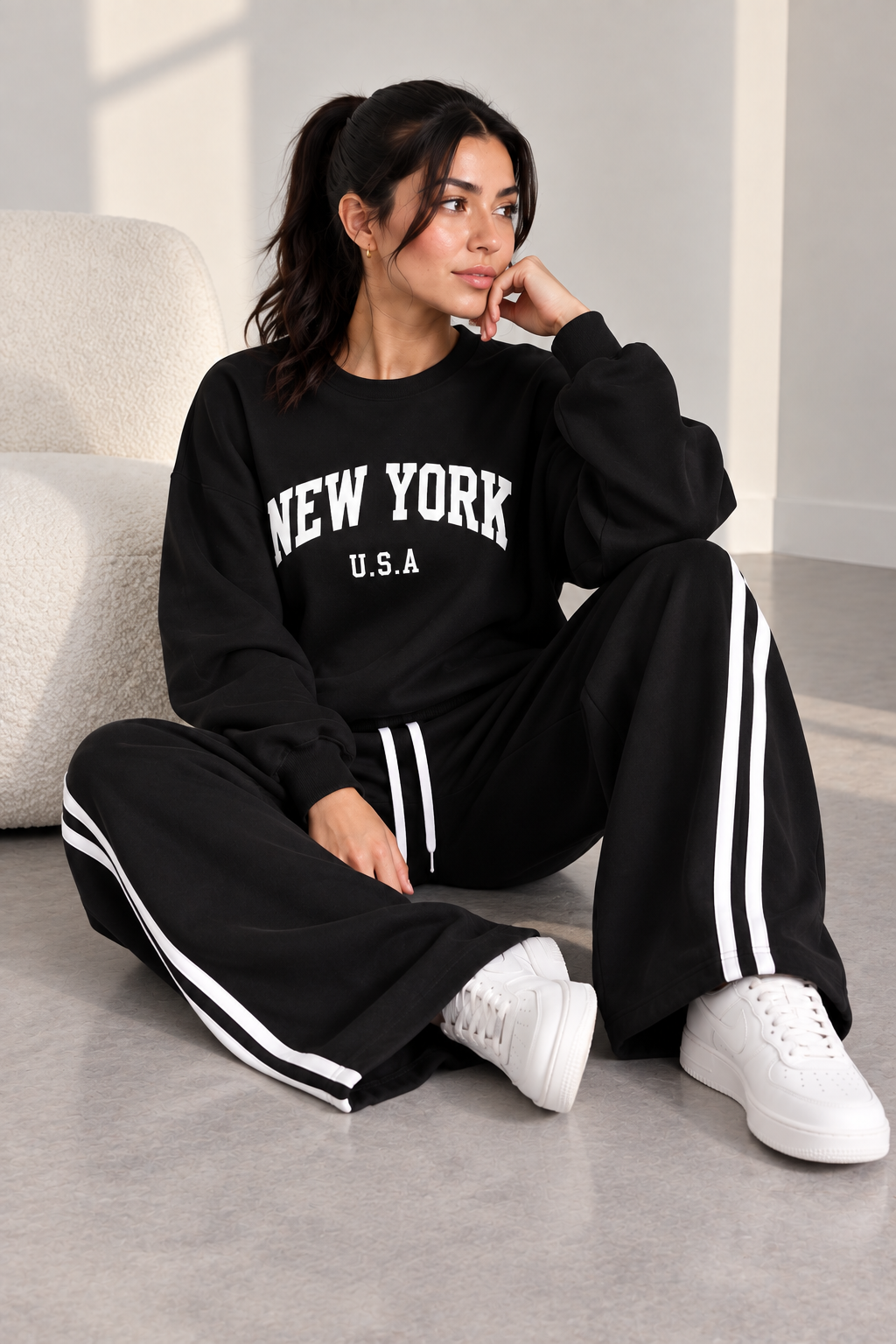 Black New York Stripe Tracksuit For Her