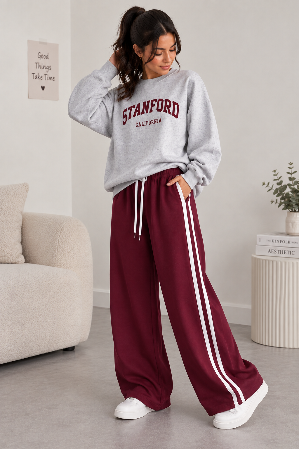Grey Stanford with Maroon Stripe Tracksuit For Her