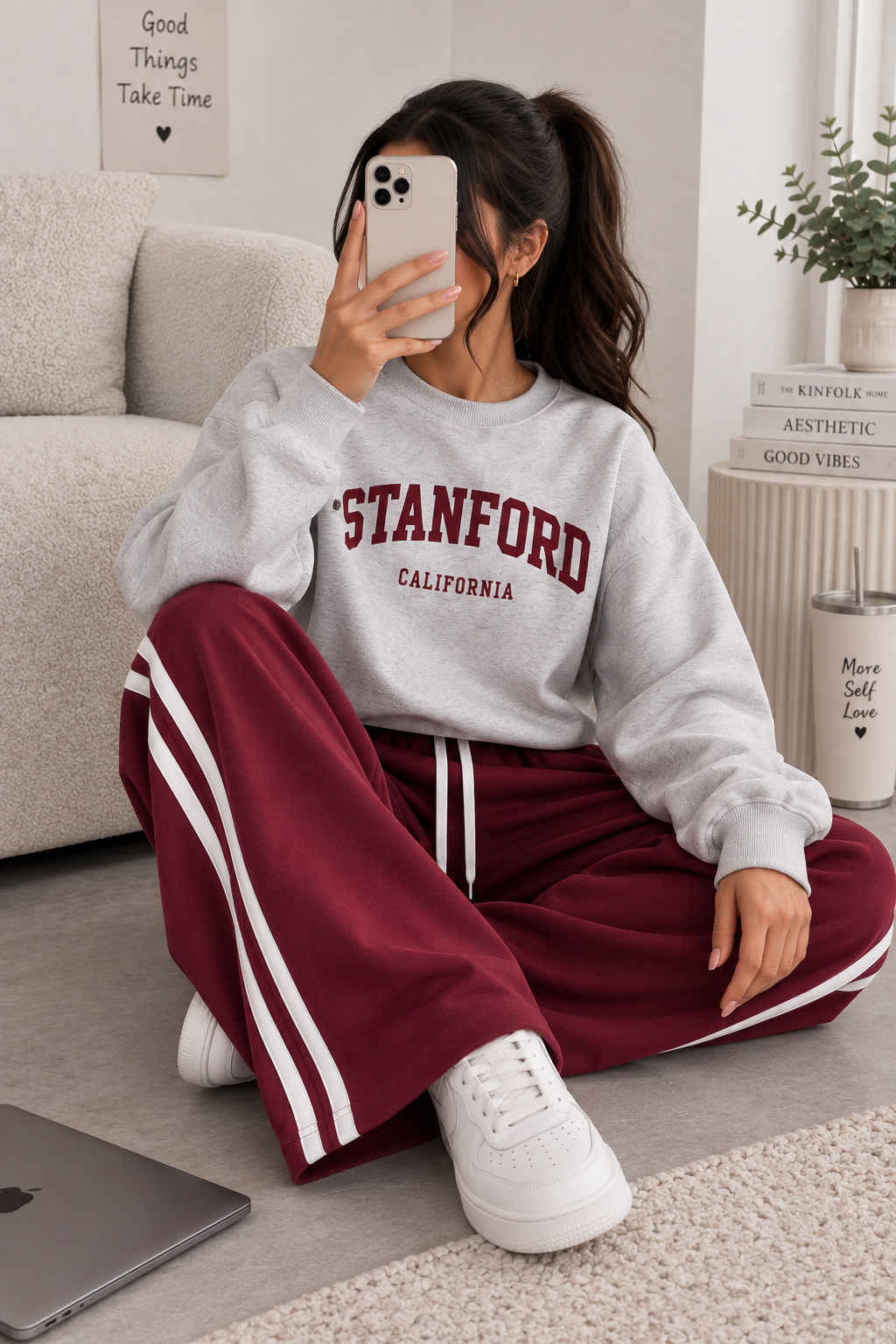 Grey Stanford with Maroon Stripe Tracksuit For Her