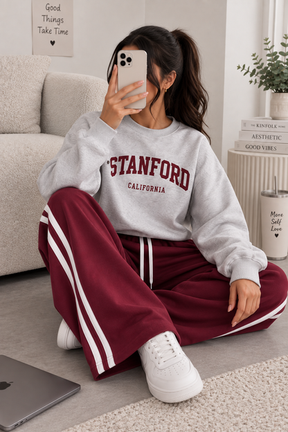 Grey Stanford with Maroon Stripe Tracksuit For Her