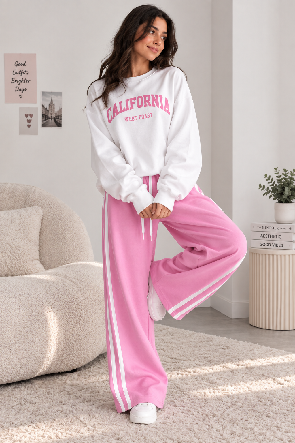White California with Pink Stripe Tracksuit For Her