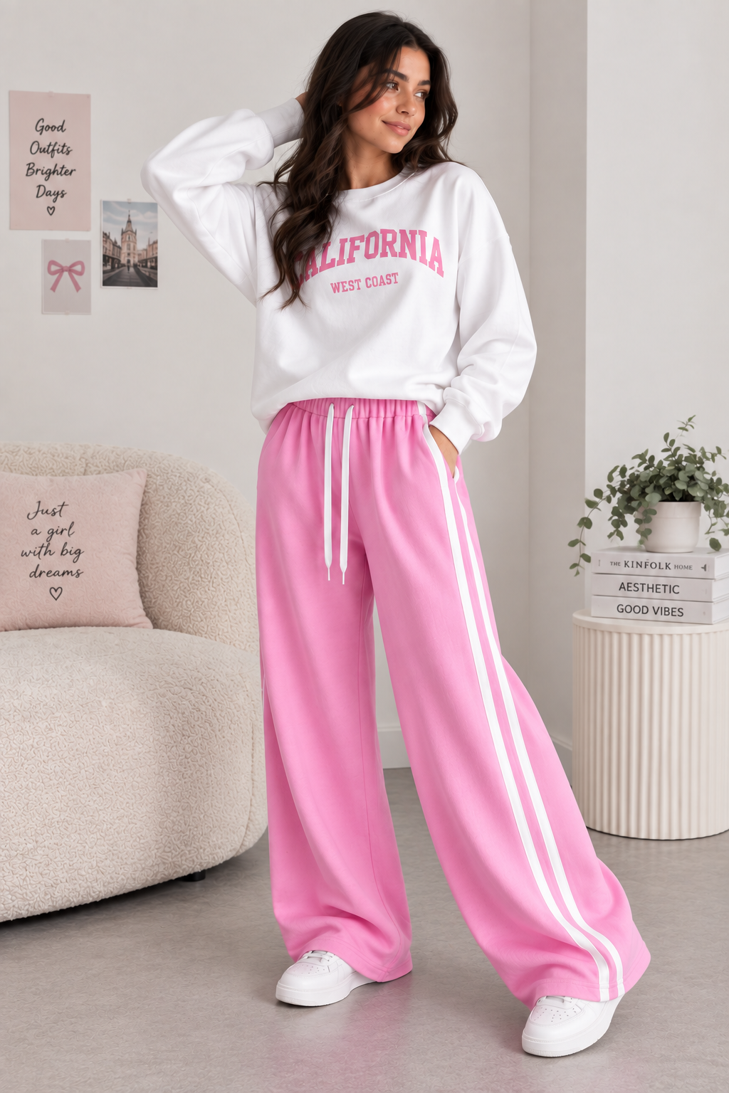 White California with Pink Stripe Tracksuit For Her