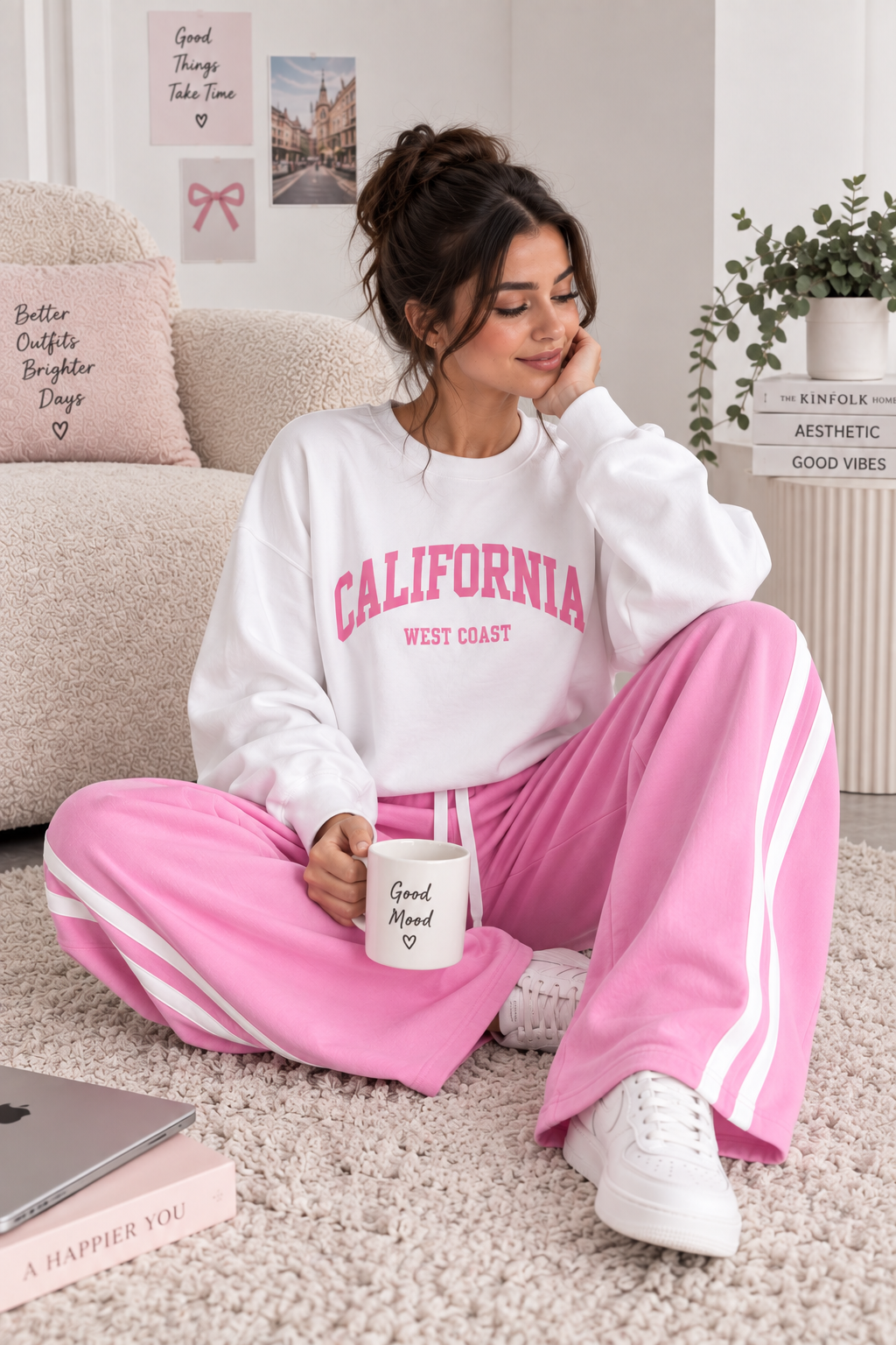 White California with Pink Stripe Tracksuit For Her