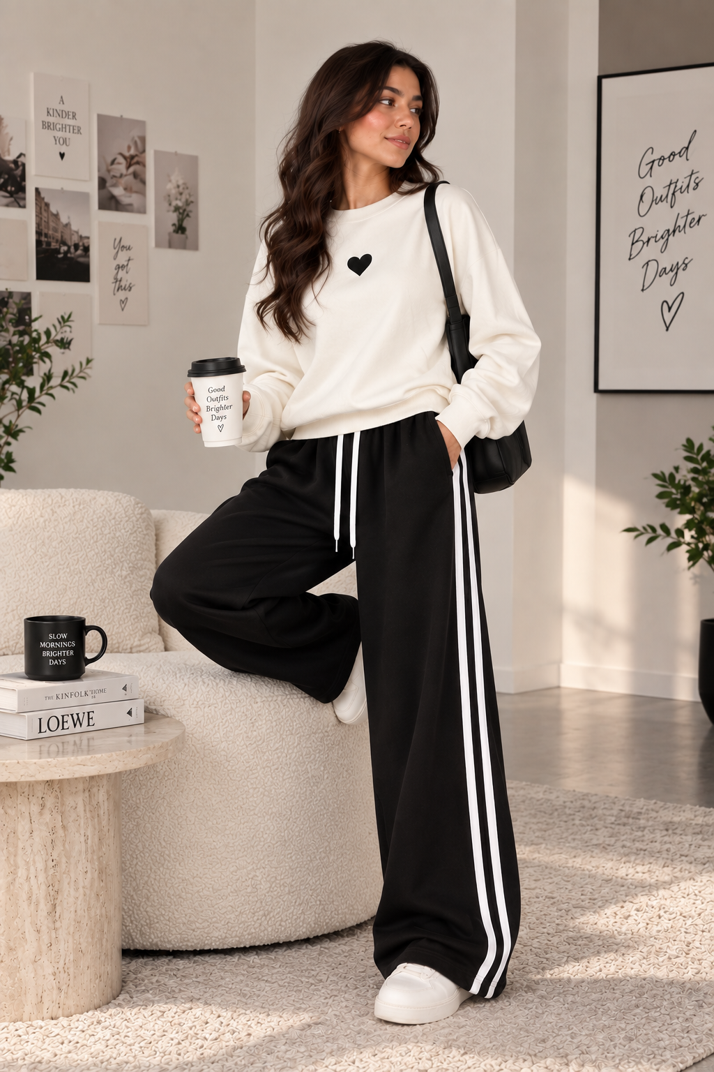 Off White Heart with Black Stripe Tracksuit For Her