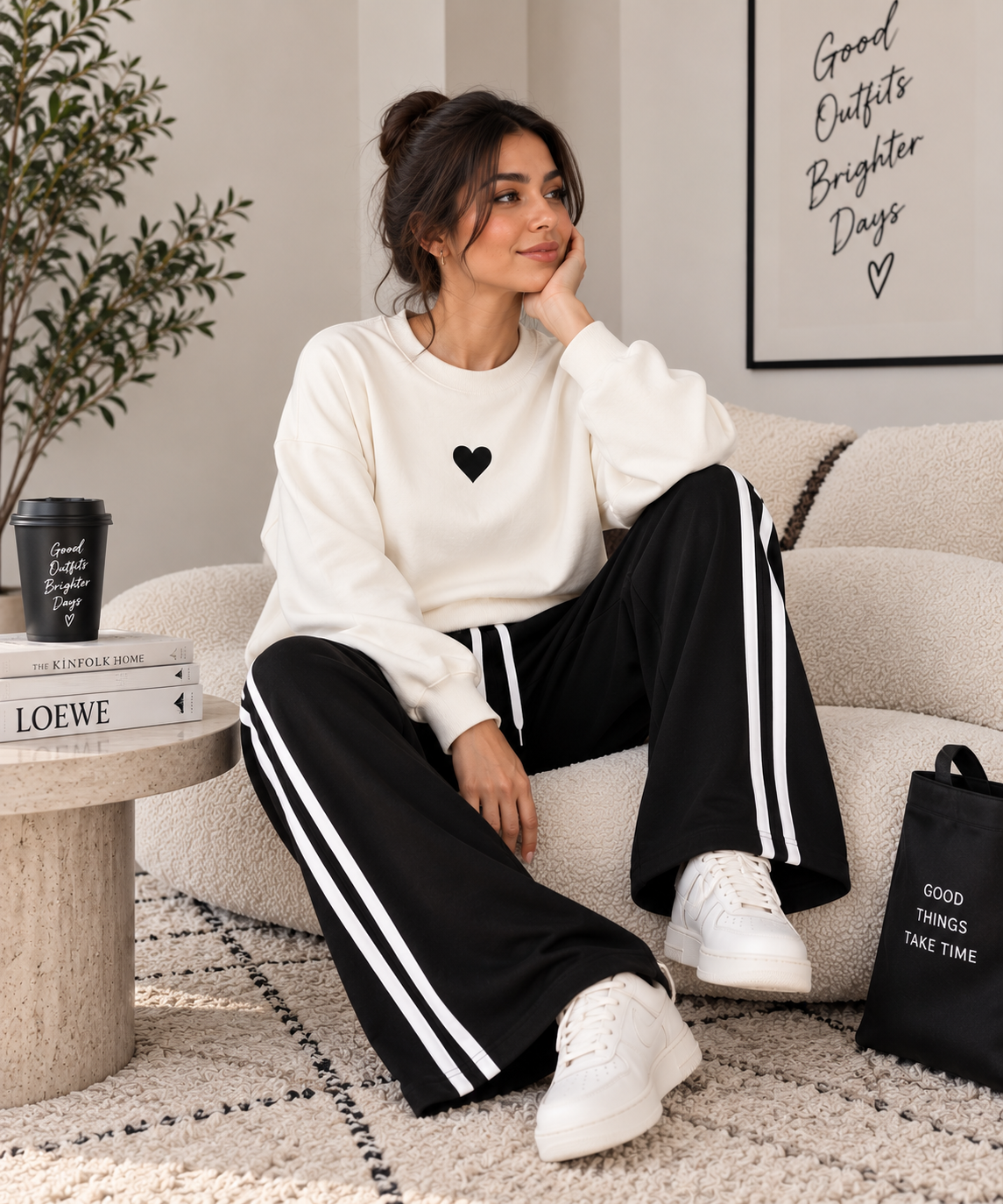 Off White Heart with Black Stripe Tracksuit For Her