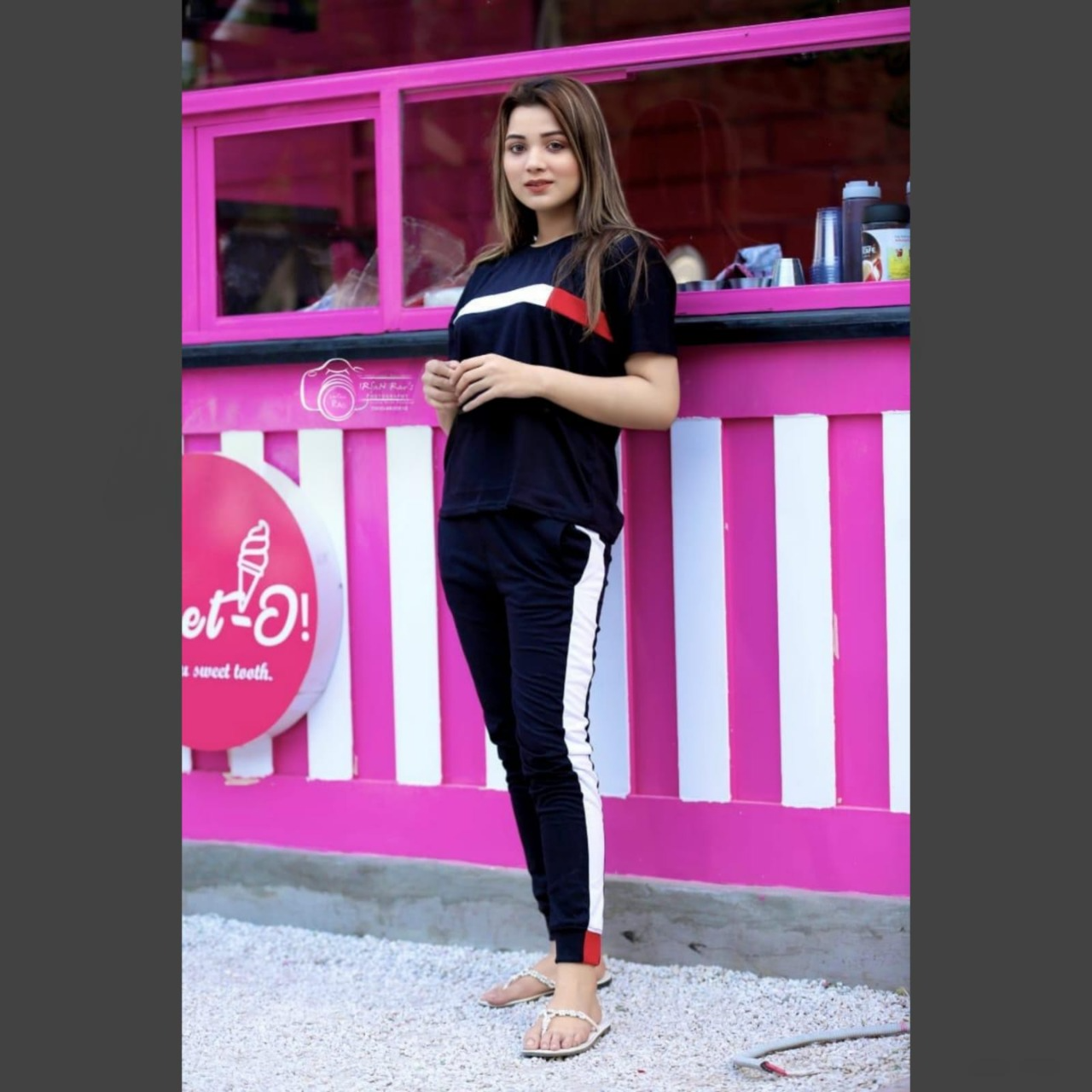 Black with White Panel Tracksuit For Her