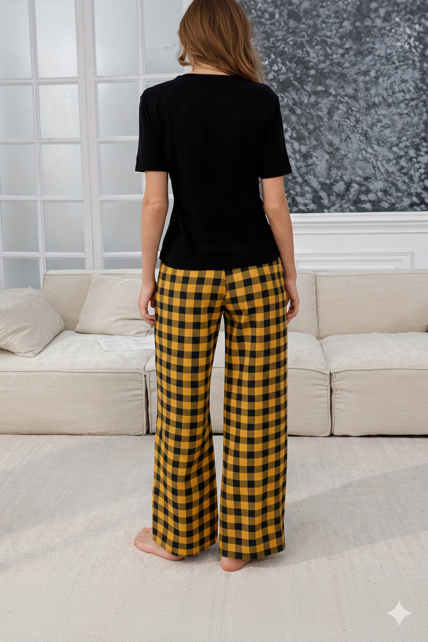 Black Los Angeles 91 Printed PJ Set For Her