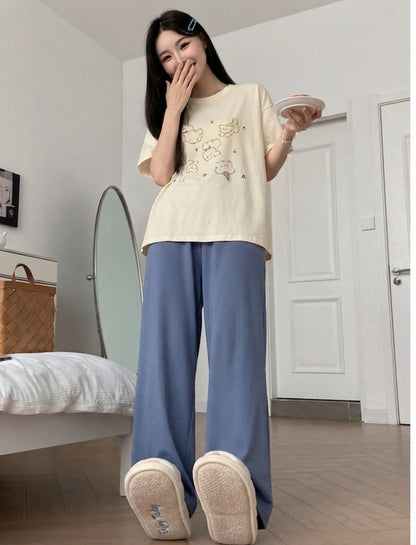 Yellow Blue Cloudy Printed Half Sleeves PJ Set For Her