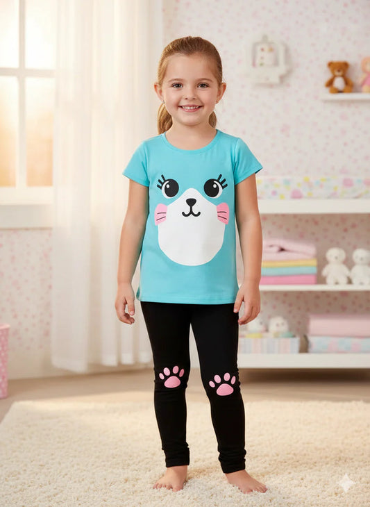 Sky Blue Cute Face Printed Half Sleeves Kids Suit