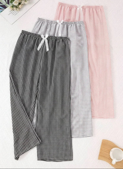 Pack of 3 Small Cheq Printed Palazzo Pajamas For Her