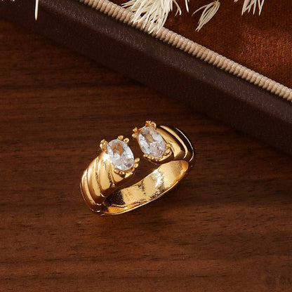 White Eye Stones Ring (Adjustable)