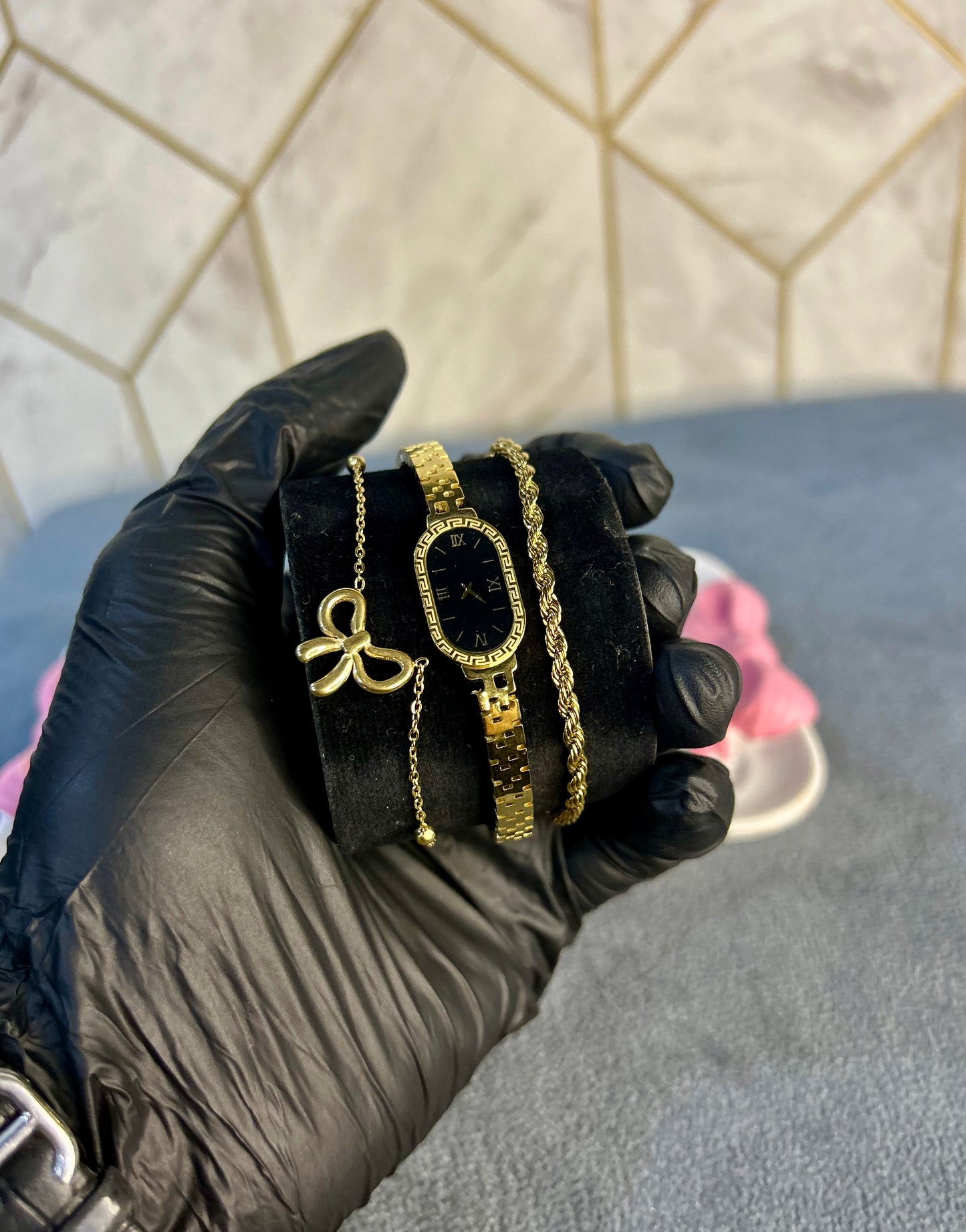 Bow Charm, Milas & Golden Watch "Pack of 3 Stack"