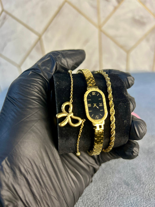 Bow Charm, Milas & Golden Watch "Pack of 3 Stack"