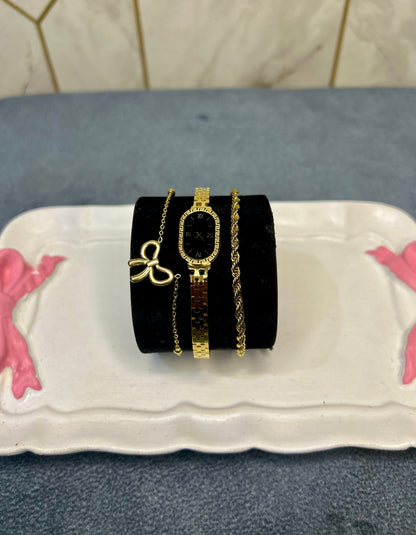 Bow Charm, Milas & Golden Watch "Pack of 3 Stack"