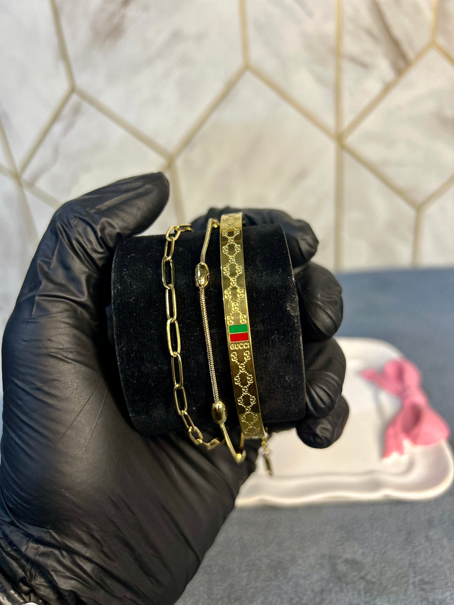 Paper Clip Brecelete & Gucci Bangle "Pack of 2 Stack"