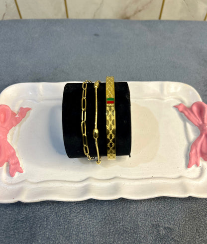 Paper Clip Brecelete & Gucci Bangle "Pack of 2 Stack"