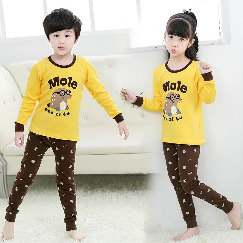 Yellow & Brown Mole Printed Night Suit For Kids