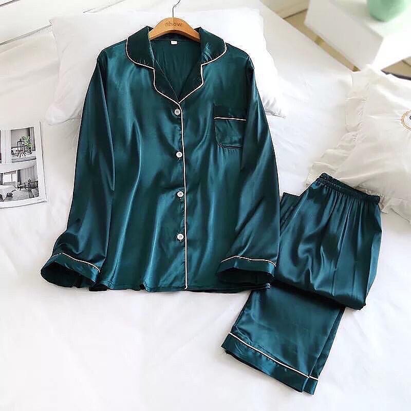 Dark Green Silk PJ Set For Her