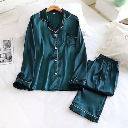 Dark Green Silk PJ Set For Her