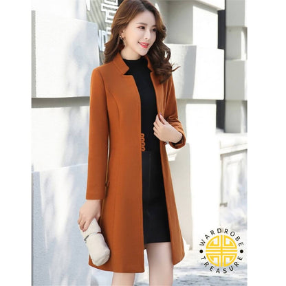 Caramel Brown Casual Fleece Long Coat For Her