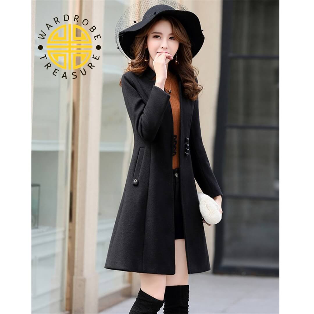 Black Casual Fleece Long Coat For Her