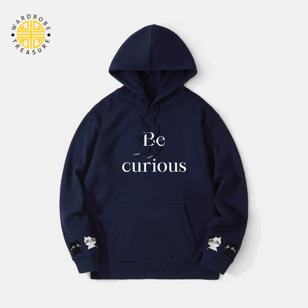 Blue Be Curious Printed Hoodie For Her