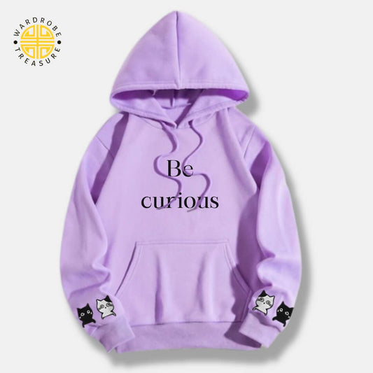 Purple Be Curious Printed Hoodie For Her