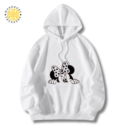 White Minnie Mouse Printed Hoodie For Her