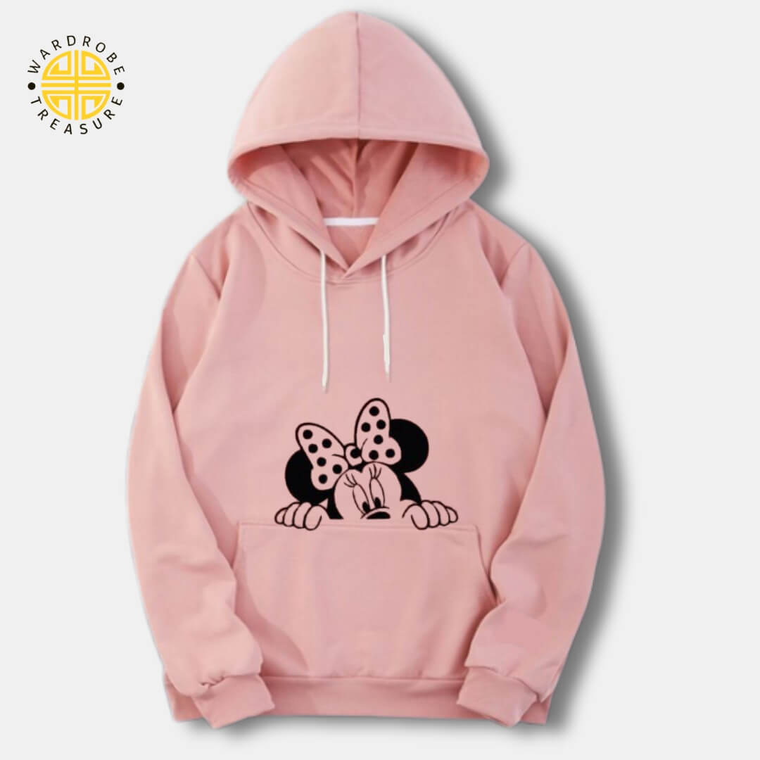 Baby Pink Minnie Mouse Printed Hoodie For Her