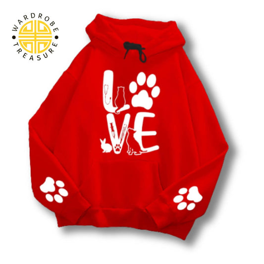 Red Love Printed Hoodie For Her