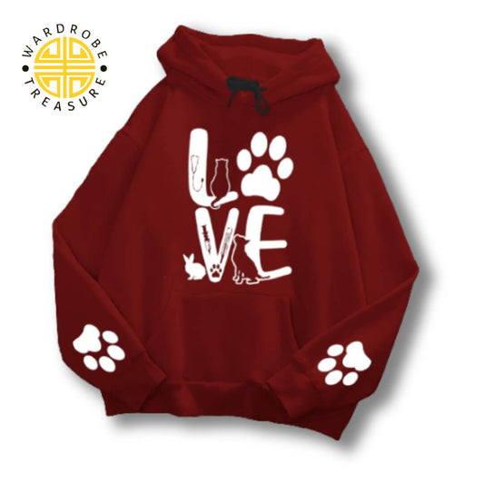 Mehroon Love Printed Hoodie For Her