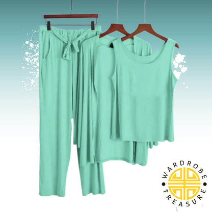 Sea Green 03 Pcs Sleep Wear For Her