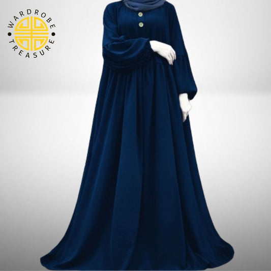 Navy Blue Marble Button Umbrella Cut Abaya | Only Abaya