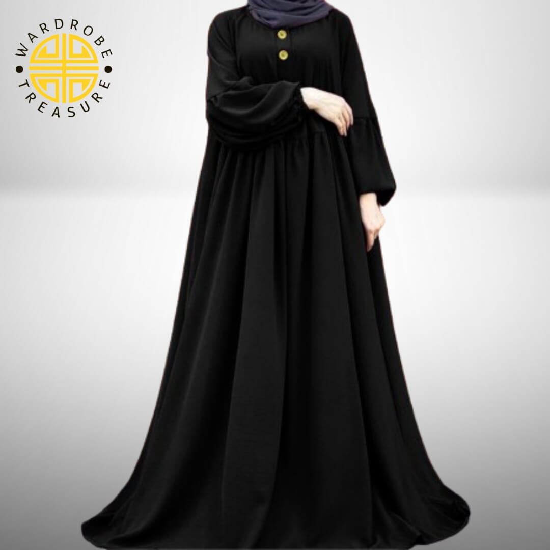 Black Marble Button Umbrella Cut Abaya | Only Abaya