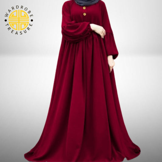 Mehroon Marble Button Umbrella Cut Abaya | Only Abaya