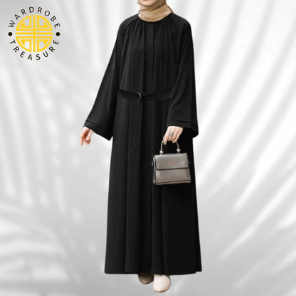 Black Kaj Button Abaya with Belt & Side Pocket | Only Abaya