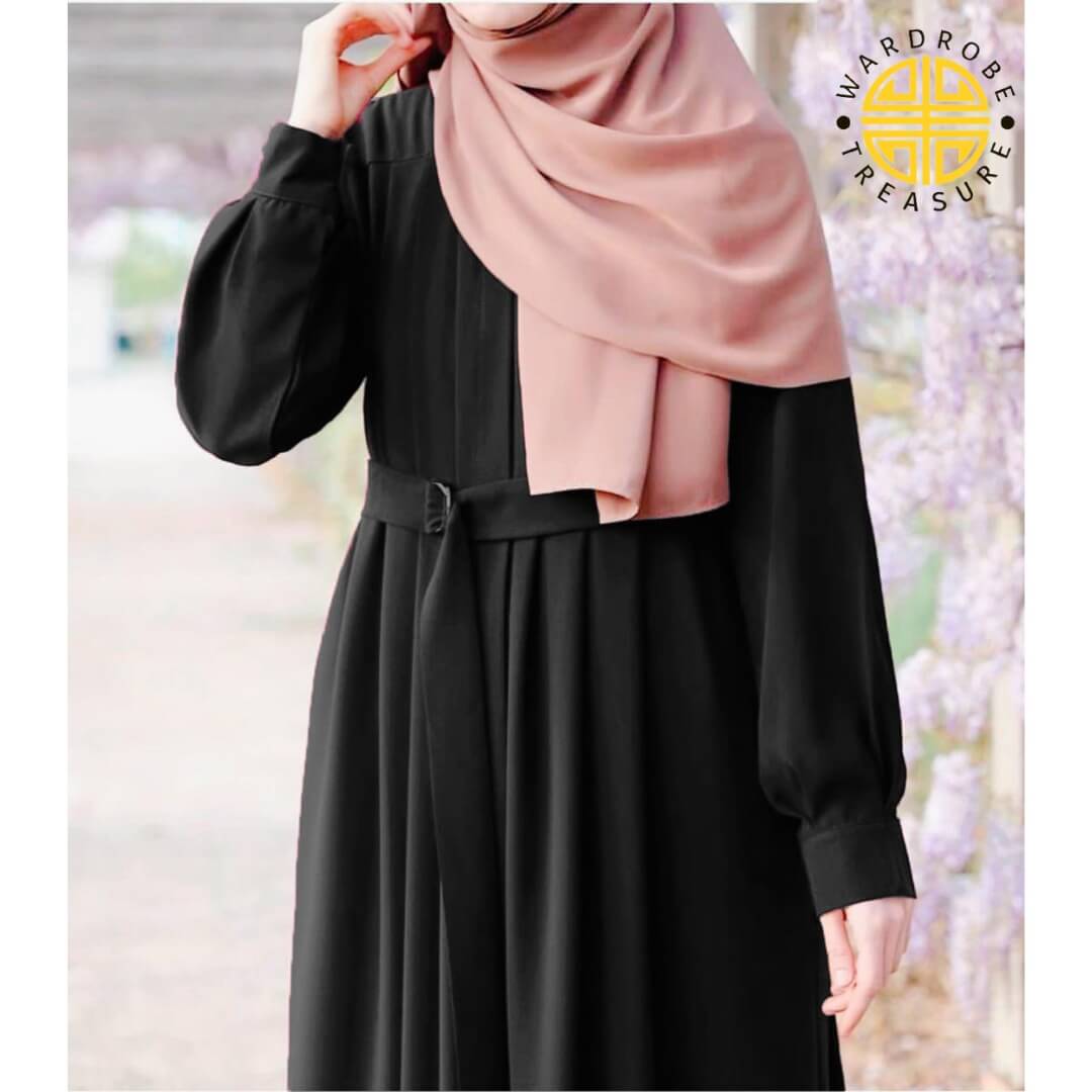 Black Front Zip Abaya with Belt & Side Pocket | Only Abaya