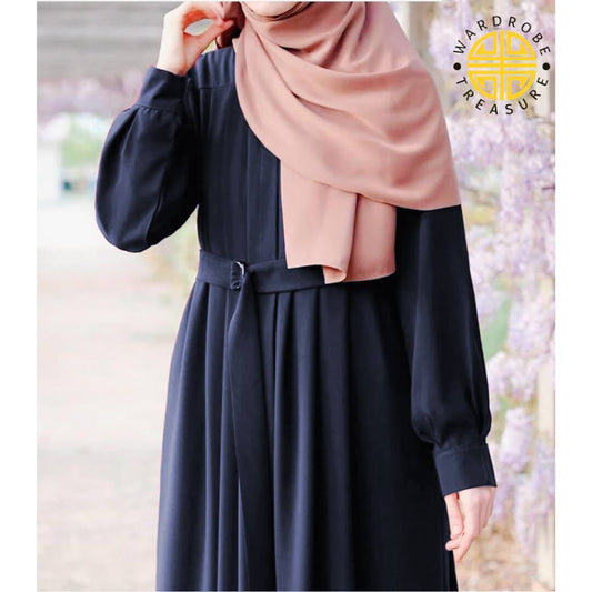 Navy Blue Front Zip Abaya with Belt & Side Pocket | Only Abaya