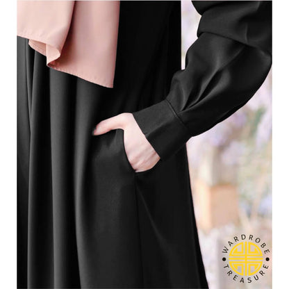 Black Front Zip Abaya with Belt & Side Pocket | Only Abaya