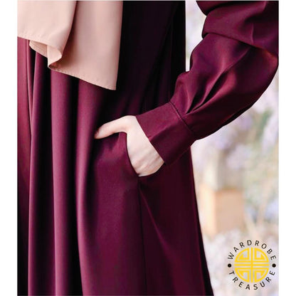 Mehroon Front Zip Abaya with Belt & Side Pocket | Only Abaya