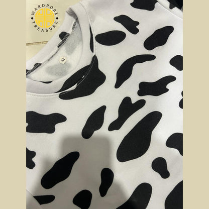 White Cow Printed Fleece Tracksuit For Her