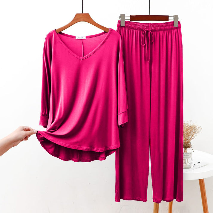 V-Neck Shocking Pink Lounge Wear For Her