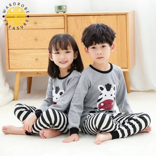 Grey Zebra Printed Night Suit For Kids