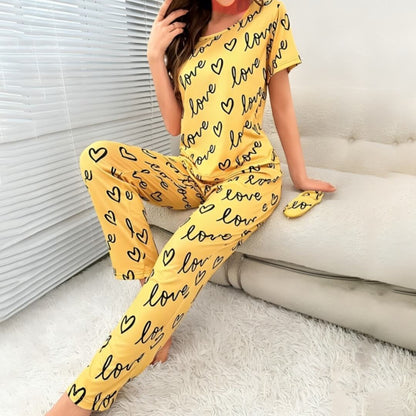 Yellow Love Printed Casual PJ Set For Her