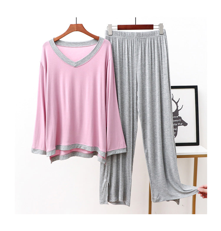 V-Neck Baby Pink with Grey Flapper Style Loungewear For Her