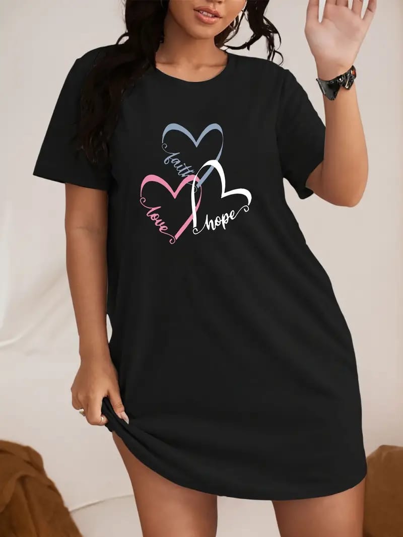 Black Hope Faith Love Printed Long Tee For Her