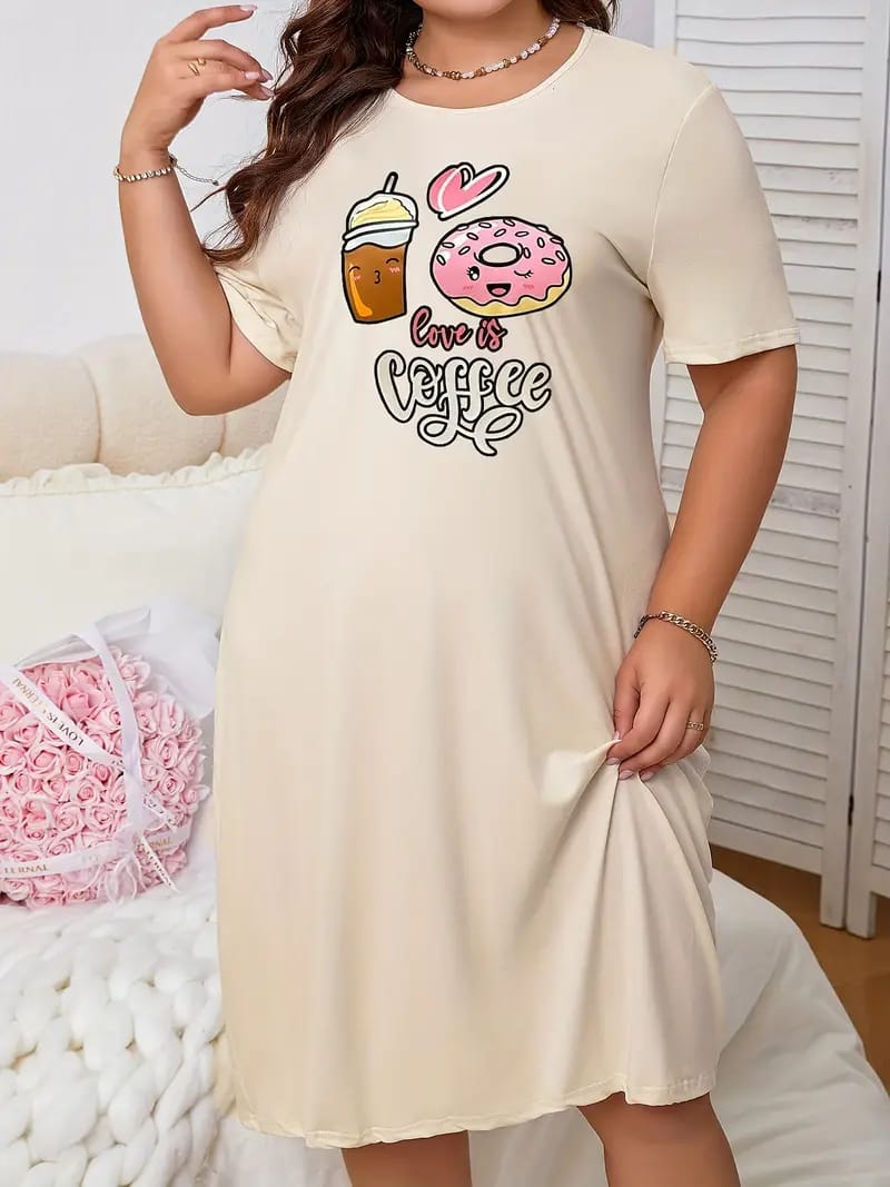 Beige Love is Coffee Printed Long Tee For Her