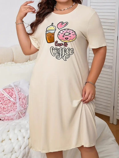 Beige Love is Coffee Printed Long Tee For Her