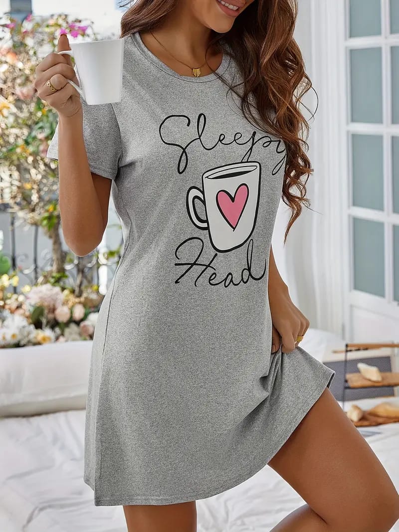 Grey Sleepy Head Printed Long Tee For Her