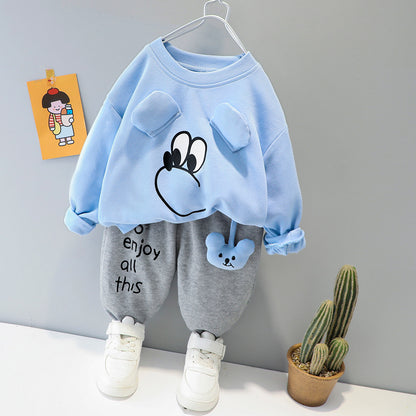 Ice Blue Mouse Printed Sweatshirt with Grey Printed Trouser For Kids